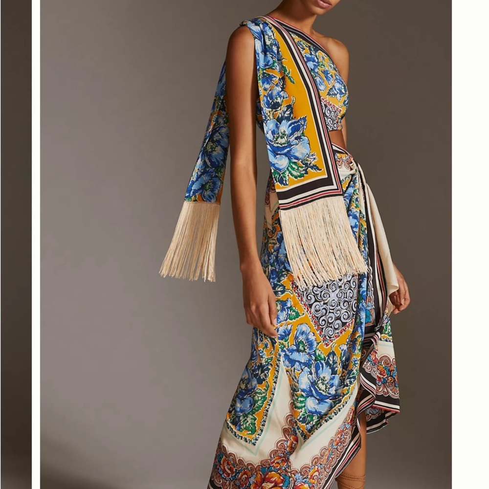 One-Shoulder Silk Midi Dress size 00